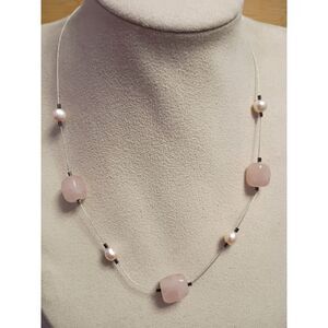 Vintage Designer Silpada 925 Silver Collar Necklace Rose Quartz Freshwater Pearl